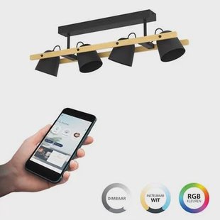 EGLO Palombaia Plafondlamp - E27 - Ø 50 cm - Grijs|Zwart - Hout|Staal