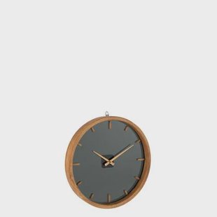 J-Line klok Rond - hout|glas - bruin|zwart - Ø 40 cm