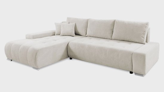 Hoekbank Olivia links ribstof met slaapfunctie | NADUVI Collection Hoekbank Olivia links ribstof met slaapfunctie | NADUVI Collection