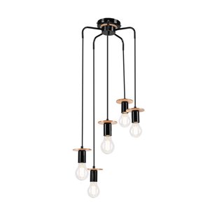 Envostar Yorik hanglamp, 5-lamps, zwart/licht hout