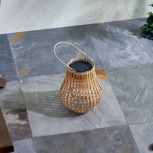 Lindby LED lamp op zonne-energie Amaria, rotan, licht, Ø 27 cm