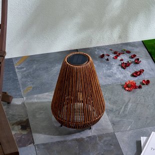 Lindby LED lamp op zonne-energie Amaria, rotan, donker, Ø 27 cm