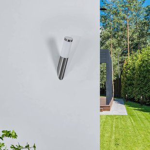 Lindby buitenwandlamp Statius, grijs, roestvrij staal, 40 cm