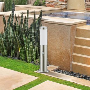 Lindby sokkellamp Statius, grijs, roestvrij staal, sensor, 45 cm