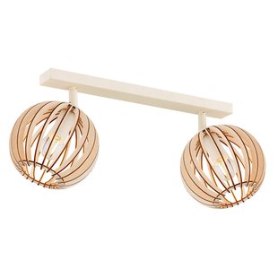 Argon Plafondlamp Paz wit houten lamellen-bollen, 2-lamps.