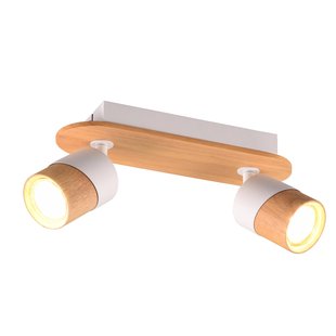 Trio Lighting Plafondspot Aruni van hout, 2-lamps wit