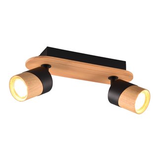 Trio Lighting Plafondspot Aruni van hout, 2-lamps zwart