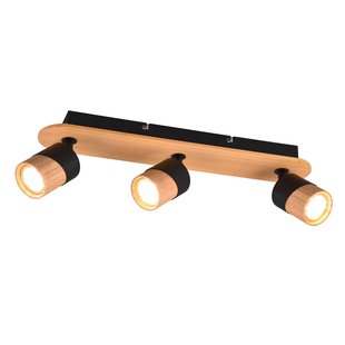 Trio Lighting Plafondspot Aruni van hout, 3-lamps zwart