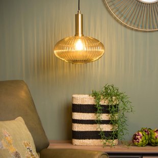 Lucide Glazen hanglamp Maloto, Ø 30 cm, amber