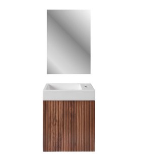 Fonteinset BWS Sona Fonteinkast Hout Wastafel Glanzend Wit en Spiegel Met Omlijsting