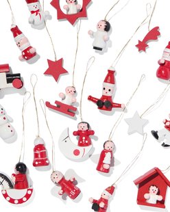 HEMA Houten kersthangers rood - 20 stuks (multi)