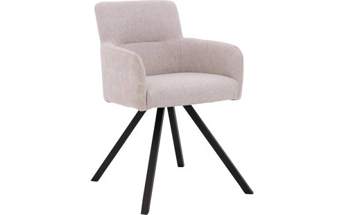 Goossens Eetkamerstoel Jesse beige stof met armleuning, stijlvol landelijk