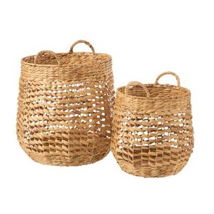 J-Line mand - waterhyacinth - naturel - set van 2