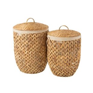 J-Line wasmanden + Deksel Waterhyacinth - jute - naturel - 2