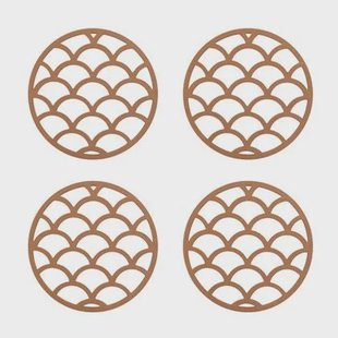 Krumble Pannenonderzetter met schubben patroon - Bruin - Set van 4