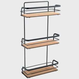 MSV doucherekje - 3-laags - zwart - H49 cm - metaal|bamboe - luxe