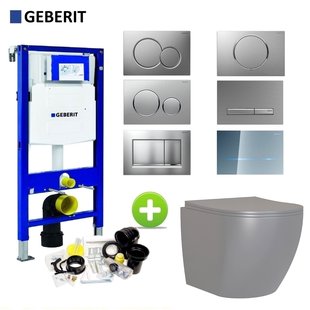 Geberit UP320 Toiletset Compleet | Inbouwreservoir | Mudo Mat Grijs Randloos | Drukplaat