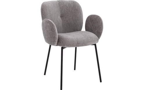 Goossens Basic Eetkamerstoel Eller bruin stof met armleuning, modern design