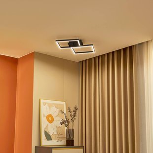 Lucande LED plafondlamp Tjado, 67 cm lang, zwart, metaal