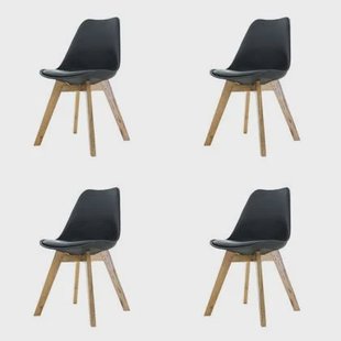 Essence Madera eetkamerstoel zwart - Houten onderstel - Set van 4