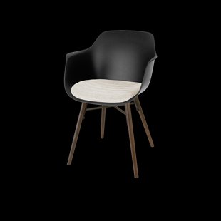 Nena-Liz eetkamerstoel zwart met beige zitkussen - walnoot houten onderstel Nena-Liz eetkamerstoel zwart met beige zitkussen - walnoot houten onderstel