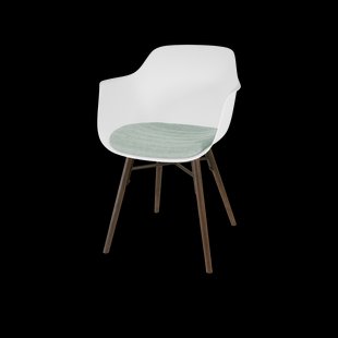 Nena-Liz eetkamerstoel wit met zacht groen zitkussen - walnoot houten onderstel