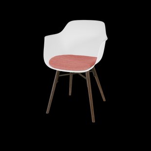 Nena-Liz eetkamerstoel wit met terracotta rood zitkussen - walnoot houten onderstel