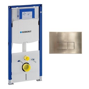 Geberit Duofix Inbouwreservoir UP320 met QeramiQ metal bedieningsplaat - wand 112cm - rechthoekige knoppen - metaal goud geborsteld SW706201 SW1242378