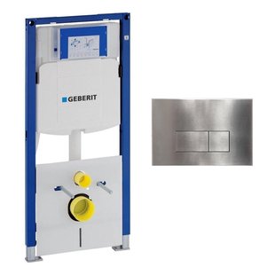 Geberit Duofix Inbouwreservoir UP320 met QeramiQ metal bedieningsplaat - wand 112cm - rechthoekige knoppen - metaal RVS SW706195 SW1242378