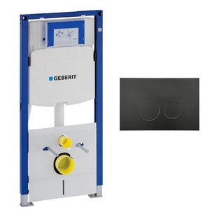 Geberit Duofix Inbouwreservoir UP320 met QeramiQ metal bedieningsplaat - wand 112cm - ronde knoppen - metaal zwart mat SW706192 SW1242378