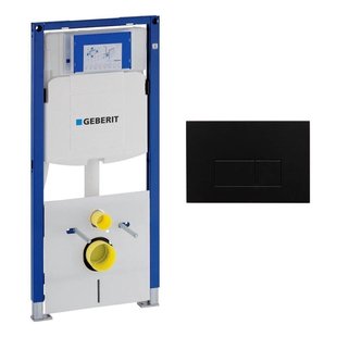 Geberit Duofix Inbouwreservoir UP320 met QeramiQ metal bedieningsplaat - wand 112cm - rechthoekige knoppen - kunststof zwart mat SW706189 SW1242378