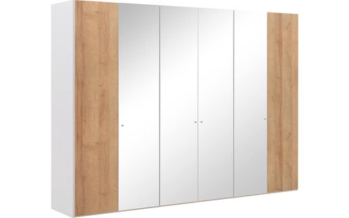 Goossens Kledingkast Easy Storage Ddk, Kledingkast 304 cm breed, 220 cm hoog, 2x draaideur en 4x spiegel draaideur midden