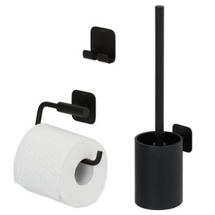 Tiger Colar Toilet Accessoireset - toiletrolhouder - zonder klep - toiletborstelhouder - handdoekhaak - zelfklevend - zwart 800134