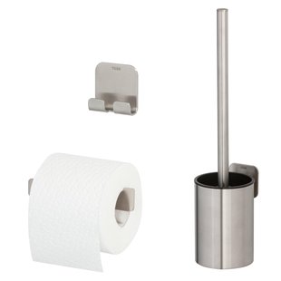 Tiger Colar Toilet Accessoireset - toiletrolhouder - zonder klep - toiletborstelhouder - handdoekhaak - zelfklevend - geborsteld RVS 1314400901
