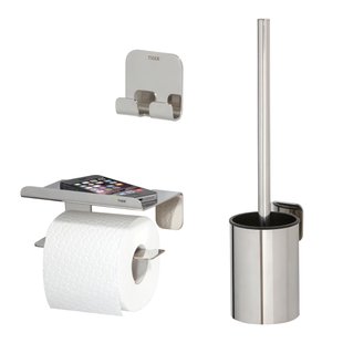 Tiger Colar Toilet Accessoireset - toiletrolhouder - met planchet - toiletborstelhouder - handdoekhaak - zelfklevend - gepolijst RVS 1314400302