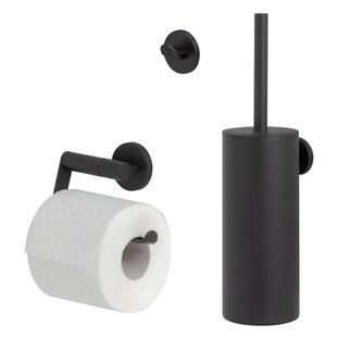 Tiger Noon Toiletaccessoireset - toiletborstelhouder - gesloten - toiletrolhouder - zonder klep - handdoekhaak - enkel - zwart 1321900701