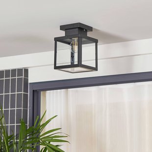 Lindby buiten plafondlamp Mandus, zwart, roestvrij staal, 22 cm