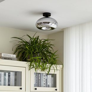 Lindby plafondlamp Zehra, Ø 28 cm, rookgrijs, glas