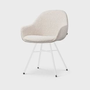 Nolon Noa-Mae Eetkamerstoel Bouclé Beige - Armleuning - Witte Poten