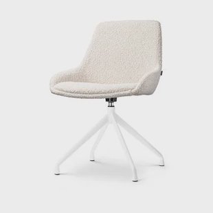 Nolon Nola-Isa Eetkamerstoel Bouclé Beige - Draaibaar Wit Onderstel