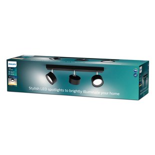 Philips Bracia LED plafondspot 3-lamps, zwart