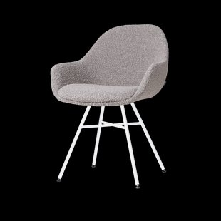 Noa-Mae eetkamerstoel bouclé taupe - wit onderstel