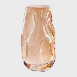 QUVIO Vaas gekreukt - Maat L - Glas - Beige