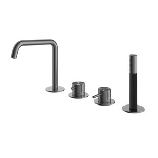 Hotbath Archie Badrandcombinatie éénhendel mengkraan met uitloop en 2-weg omstel BGP Geborsteld Gunmetal PVD AR083BGP