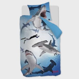 FREEK VONK Happige Haaien dekbedovertrek - 140x200 - Blauw