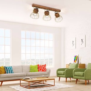 JUST LIGHT. GmbH Plafondlamp Alami mangohout messing mat 3-lamps.