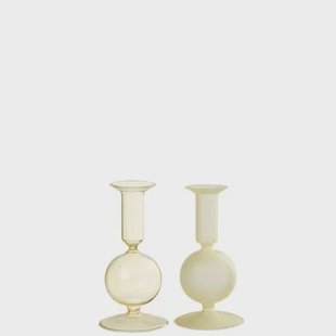 J-Line kandelaar Bal - glas - transparant|lichtgeel - small - 2 stuks