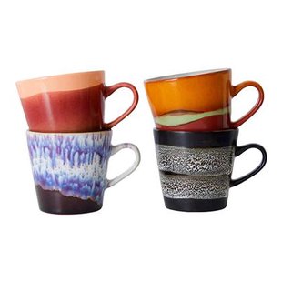 HKliving 70&apos;s Ceramics Americano Mok 0,27 L - Set van 4 - Friction