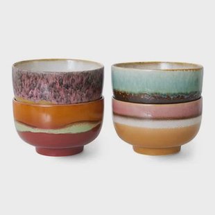 HKliving 70&apos;s Ceramics Noodle Kommen Ø 13,5 cm - Set van 4 - Geyser