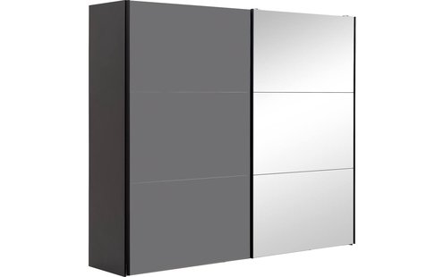 Goossens Kledingkast Easy Storage Sdk, 253 cm breed, 220 cm hoog, 1x 3 paneel glas schuifdeur li en 1x 3 paneel spiegel schuifdeur re